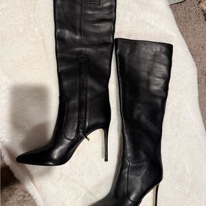 Michael Kors Collection Black Leather Knee-High Stiletto Boots